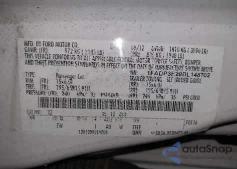 2013 Ford Focus S из США, поврежденный, VIN 1FADP3E29DL148702